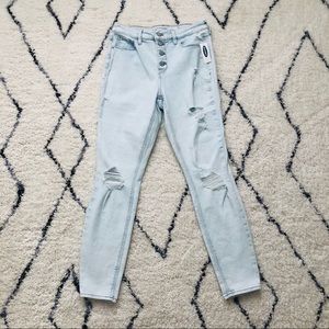 High-waisted distressed skinny rockstar jeans